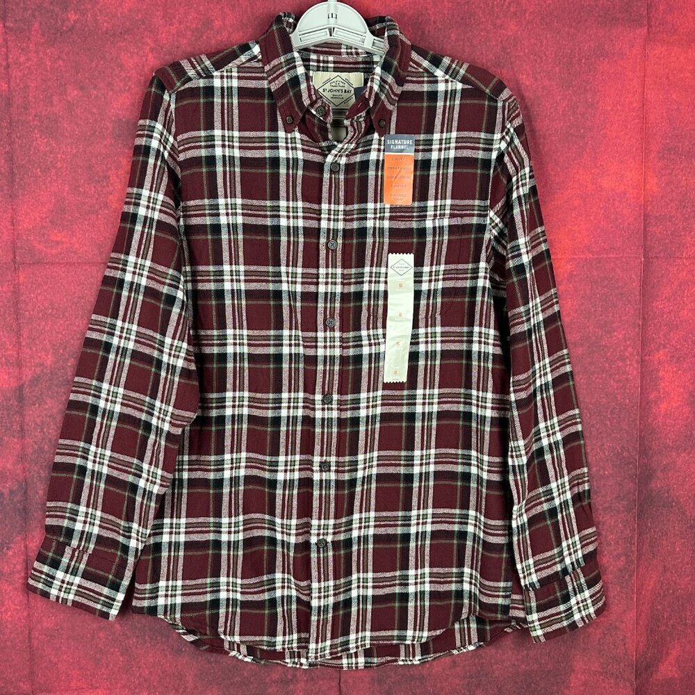 ST. JOHN'S BAY MEN'S CLASSIC FIT COTTON FLANNEL SHIRTPLAID PATTERN, SIZE S SMALL